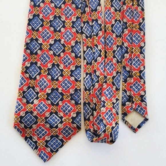 FUMAGALLI'S FOR BERGDORF GOODMAN MEN'S SILK GEOMETRIC TIE RED BLUE - Picture 3 of 7